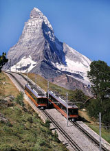 Matterhorn and Gornergratbahn - Trains passing